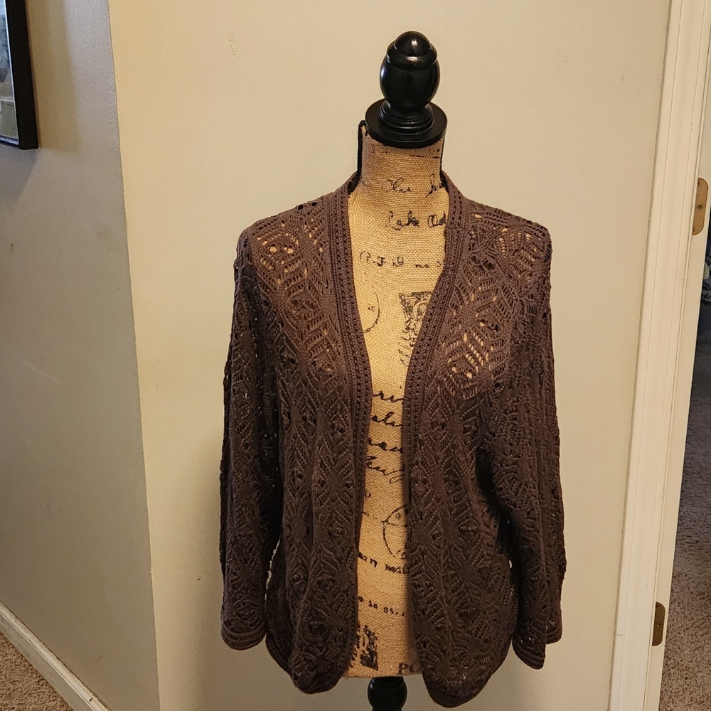 Women's Brown Open Knit SweaterShrug